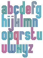 Triple stripe geometric font, retro style typeface