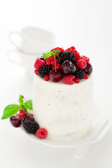 Cake with fresh berries, selective focus