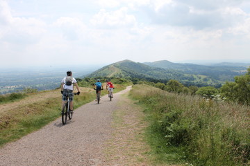Cyclists on Malvern Hills in England