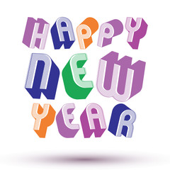 Happy New Year card with phrase made with 3d retro style geometr