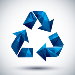 Blue recycle geometric icon made in 3d modern style
