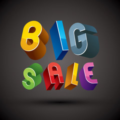 Big Sale advertising phrase, 3d retro style geometric letters