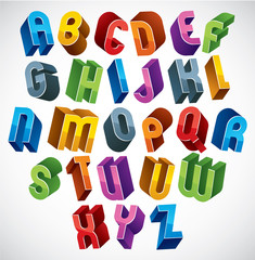 3d font, vector colorful glossy letters.