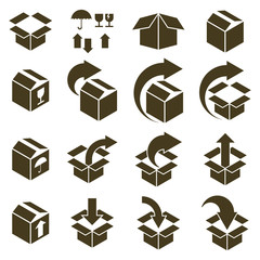 Fototapeta na wymiar Packaging boxes icons isolated, vector set