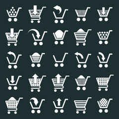 Shopping cart icons vector set, supermarket