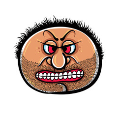 Angry cartoon face with stubble, vector illustration.