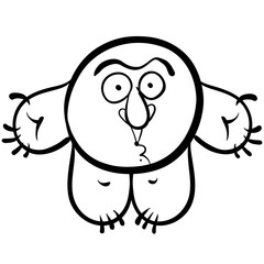 Funny cartoon monster, black and white 