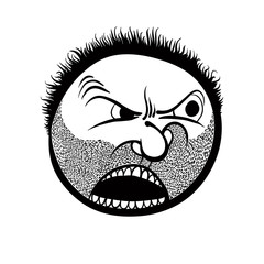 Angry cartoon face with stubble, black and white