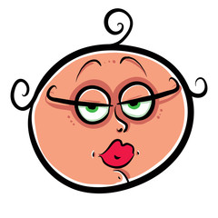 Funny coquette girl face, cute woman icon, vector