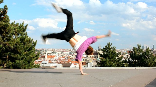 Breakdancer dancing breakdance in Prague