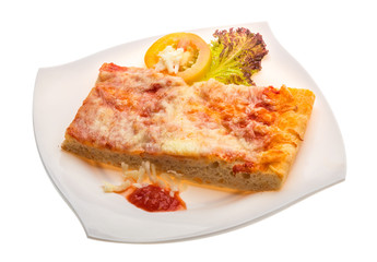 Pizza with tomato sauce and mozarella