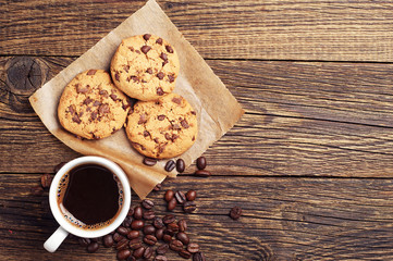 Coffee and chocolate cookies - obrazy, fototapety, plakaty