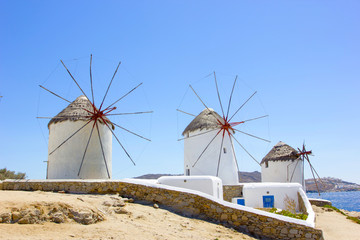 Fototapeta na wymiar windmills in Mykonos,Greece