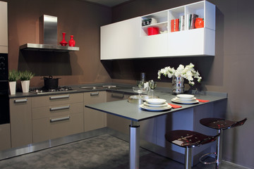 Stylish modern kitchen white and grey