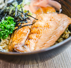 Salmon teriyaki on rice