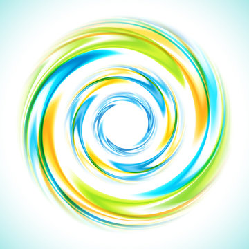 Abstract blue, green and yellow swirl circle bright background