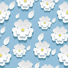 Seamless pattern with 3d white sakura