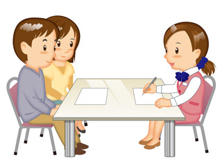 接客するオフィスレディ