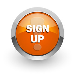 sign up orange glossy web icon