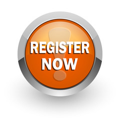 register now orange glossy web icon