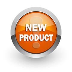 new product orange glossy web icon