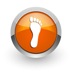 foot orange glossy web icon