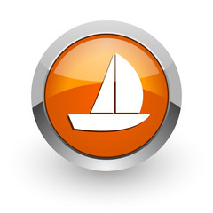 yacht orange glossy web icon