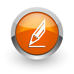 pencil orange glossy web icon