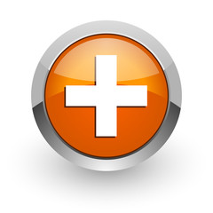 plus orange glossy web icon