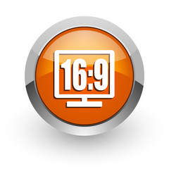16 9 display orange glossy web icon