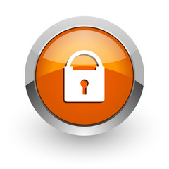 padlock orange glossy web icon