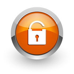 padlock orange glossy web icon