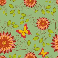 Poster Seamless pattern with flower and butterfly © silvionka