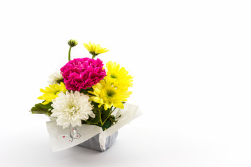 Carnation and chrysanthemum flower in vase.