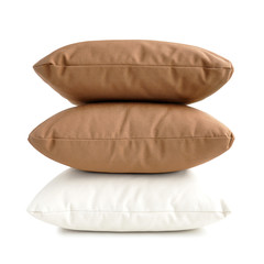 Fototapeta na wymiar Pillows - stack of three cushions on white background