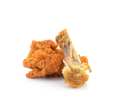 Eaten fried chicken on white background