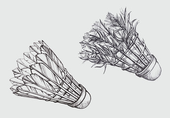 Old and new shuttlecock in sketch style