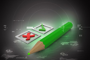 Check list. Green ticks in checkboxes and pencil