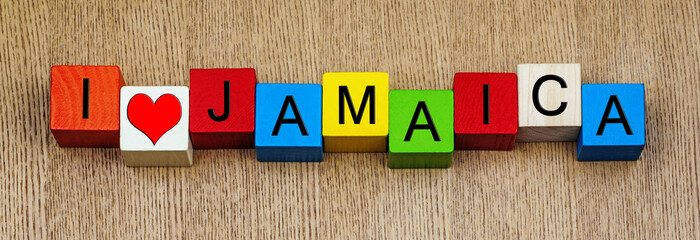 Jamaica; Bahamas, sign series for travel locations, Caribbean.