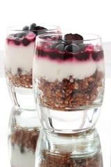 traditional yogurt parfait with fruit coulis