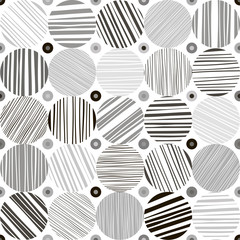 Seamless abstract monochrome pattern. Hand drawn striped circles