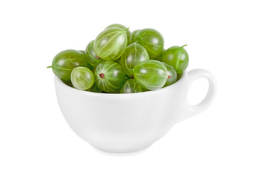 Green Ripe Gooseberries in a white cup