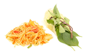green papaya salad  spicy isolated on white background