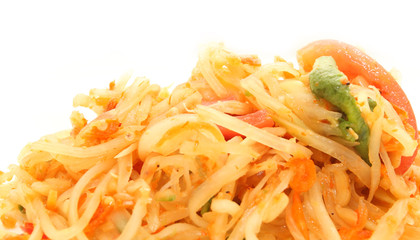 green papaya salad  spicy isolated on white background