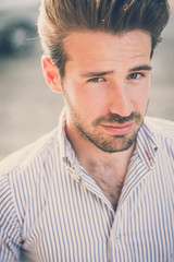 Fototapeta premium young handsome hipster modern man outdoor