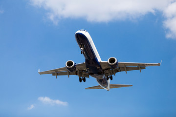 Commercial airplane preparing for landing