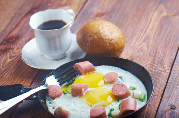 fried eggs with  sausages