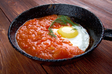 Matbucha and scrambled eggs