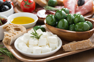 antipasti platter - fresh feta cheese, deli meats, olives