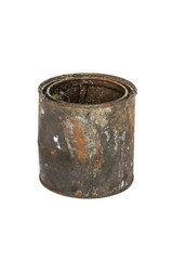 Rusty tin can on white background